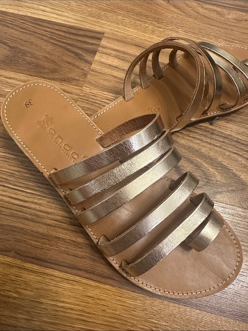 Sandalo Leather Metallic Gold Multi-Strap Slide Sandals